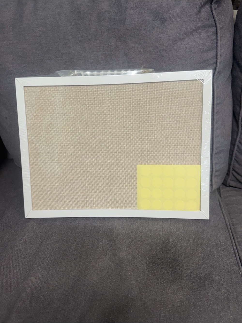Fabric Bulletin Board with White Frame - Beige Pinboard